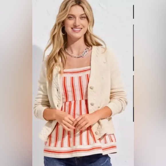 CABI 6169 Retro Neutral Ivory Knit Cardigan Sweater Women’s Size Medium - Picture 3 of 12